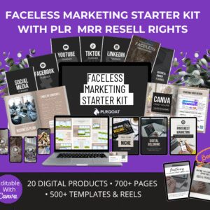 Faceless Marketing Starter Kit | All-in-One Digital Business Bundle with PLR & MRR | 20+ Editable Products, 500+ Templates & Reels for Branding, Social Media, and Online Business Growth